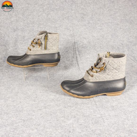 Sperry Saltwater Emboss Ankle Duck Boots Gray Black Waterproof Women's Size 9 - Picture 4 of 12